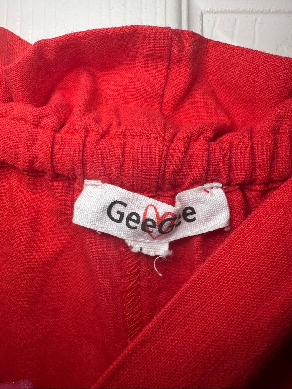 GeeGee Casual Paperbag Waist Red Drawstring Shorts - Picture 6 of 8